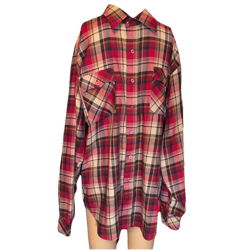 Vintage Campus Shirt Mens Large Red Plaid Pockets Rugged Country 70s